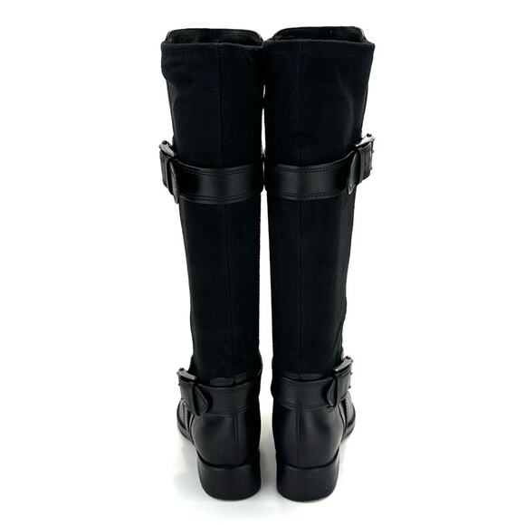 Cole Haan Whitley Black Riding Tall Boot Sz 6.5 Leather & Stretchy Suede Pull-On - Picture 4 of 16
